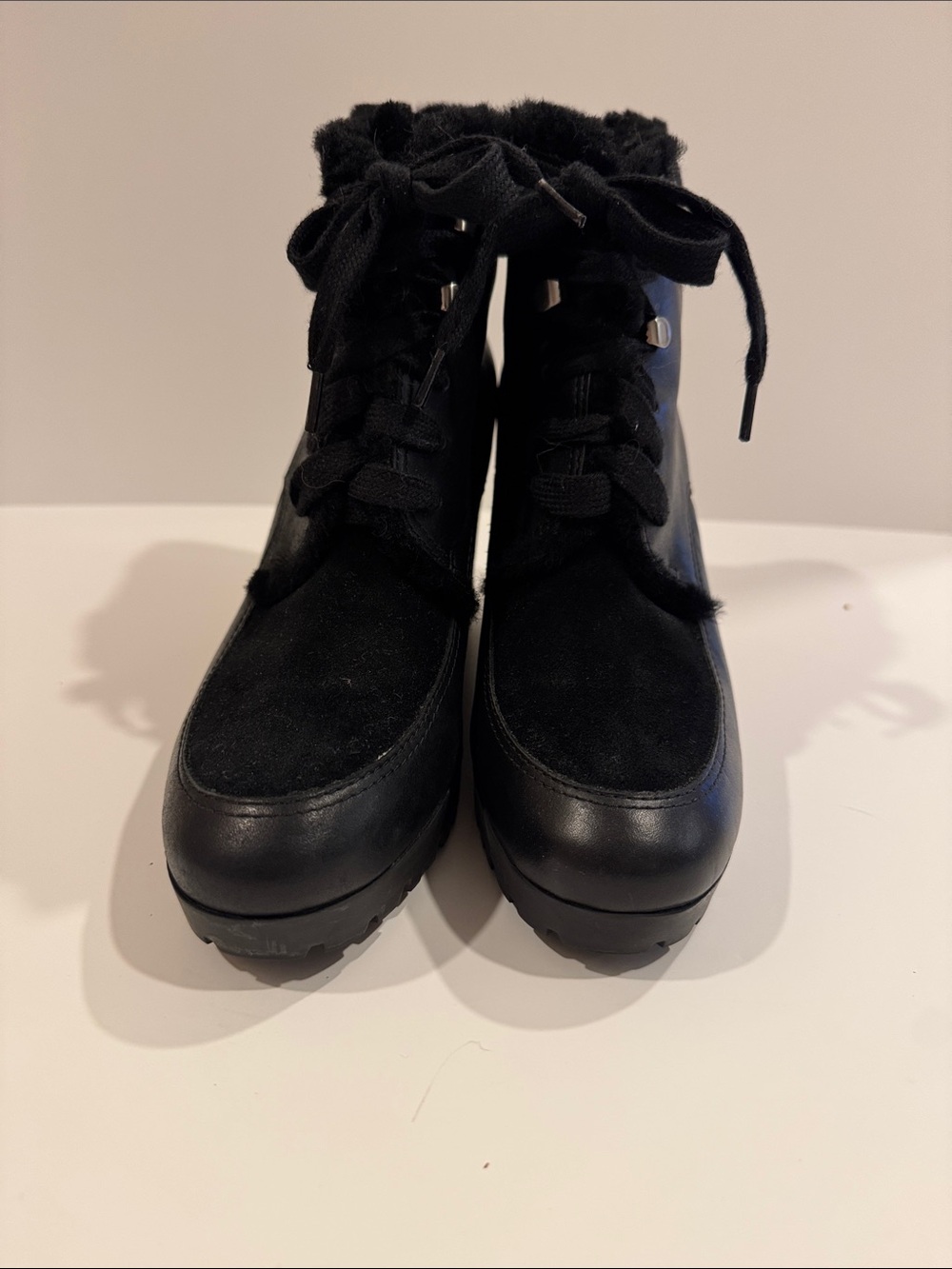 Cole Haan Waterproof Henson Black Leather Shearling Bootie Shoes - Picture 2 of 8